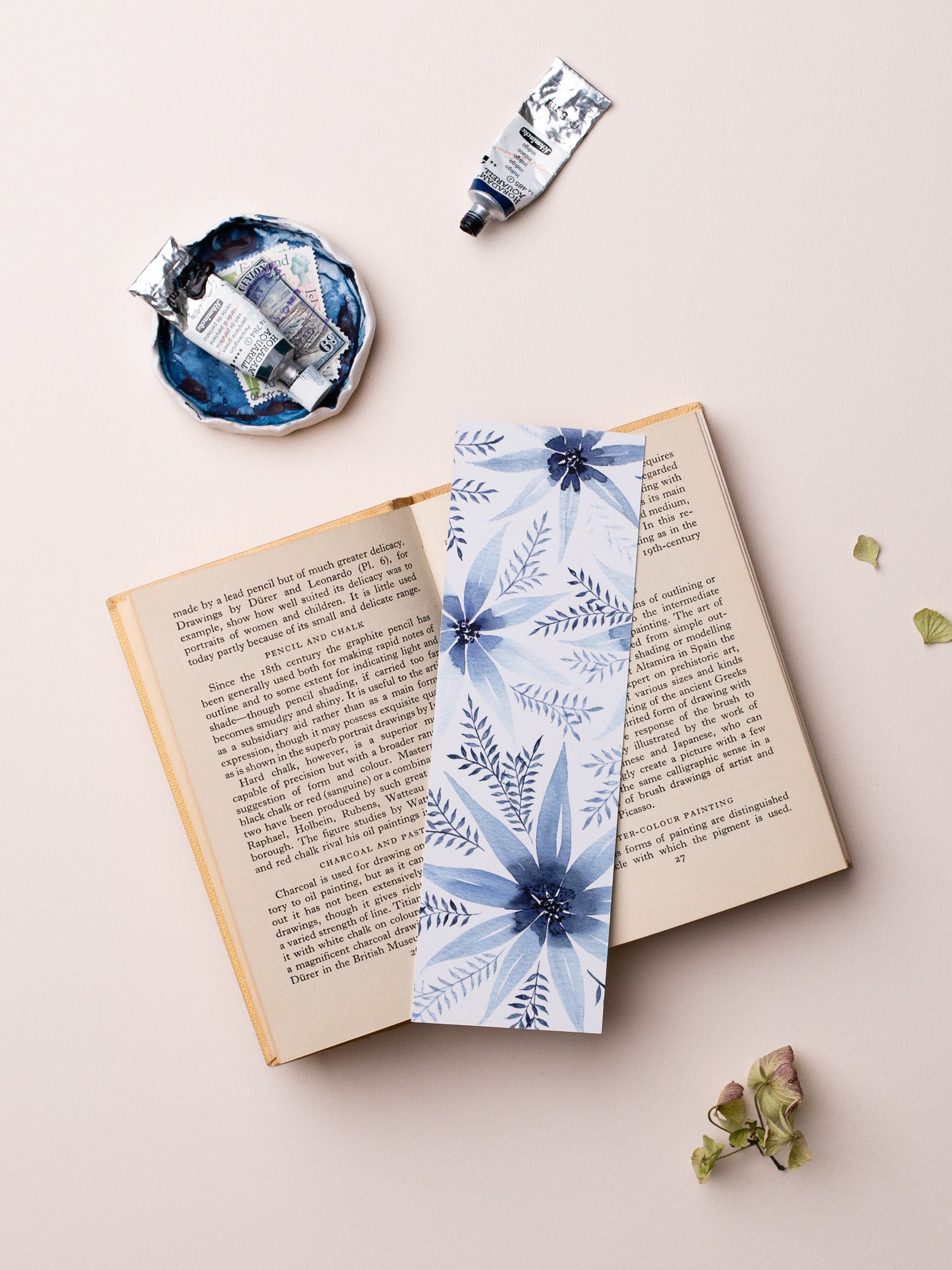 Dried Flowers Pasted on Handmade Paper - Bookmark